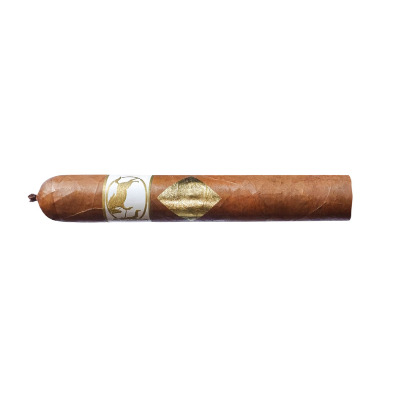 Cavalier White Label 1 single  Cigar with a gold band featuring a logo on a white background